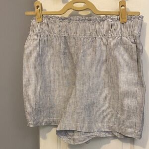 Quince 100% European blue and white striped Linen shorts